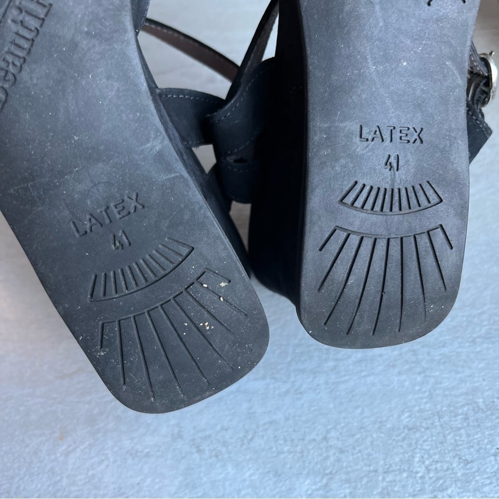 ** Beautifeel Black Leather Wedge Sandals sz 41 Ankle Strap - Picture 11 of 12